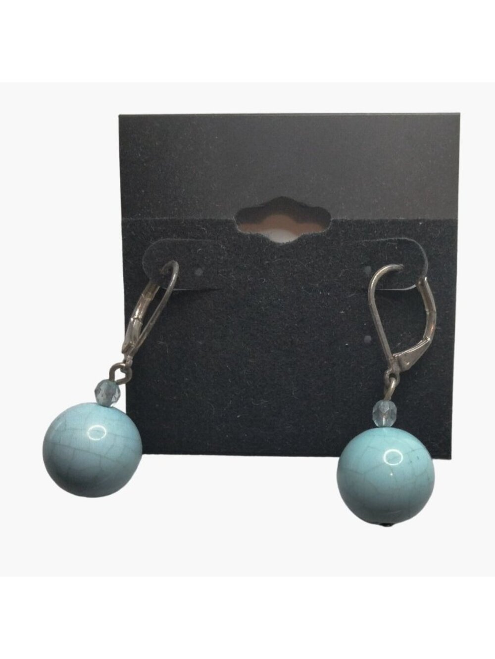 Blue crackle glass Earrings Hook Drop Dangle Vintage Artisan Beads Unique USA - Picture 2 of 4